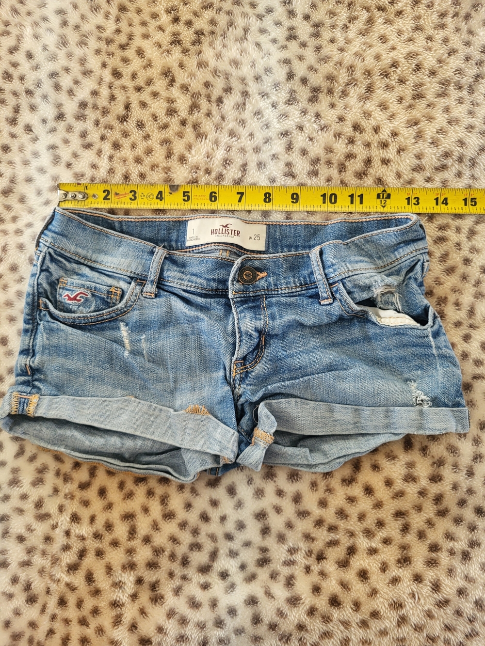 Hollister Blue Distressed Rolled Cuff Denim Shorts - Picture 2 of 8